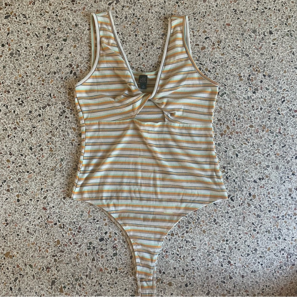 Wild Fable Striped Orange and White Tank Bodysuit Size Medium